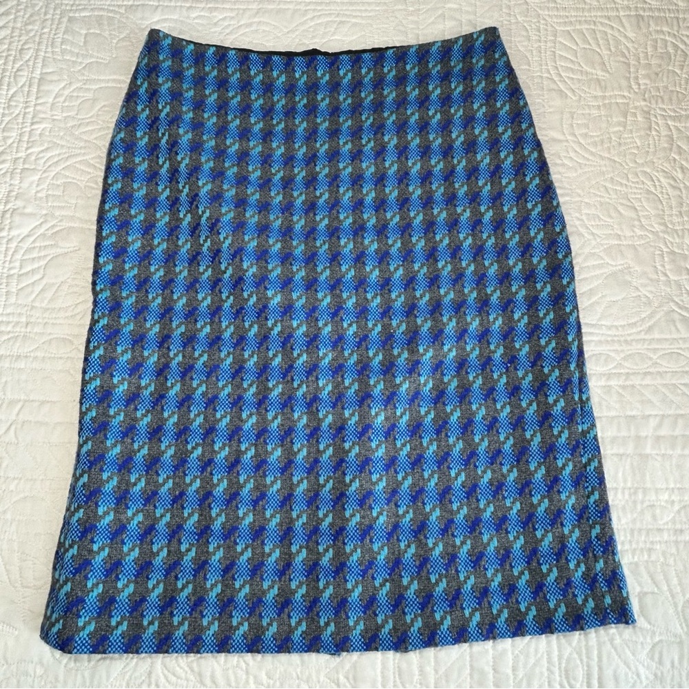 Talbots Blue Black Houndstooth Knee Length Pencil Skirt Women’s Size 6